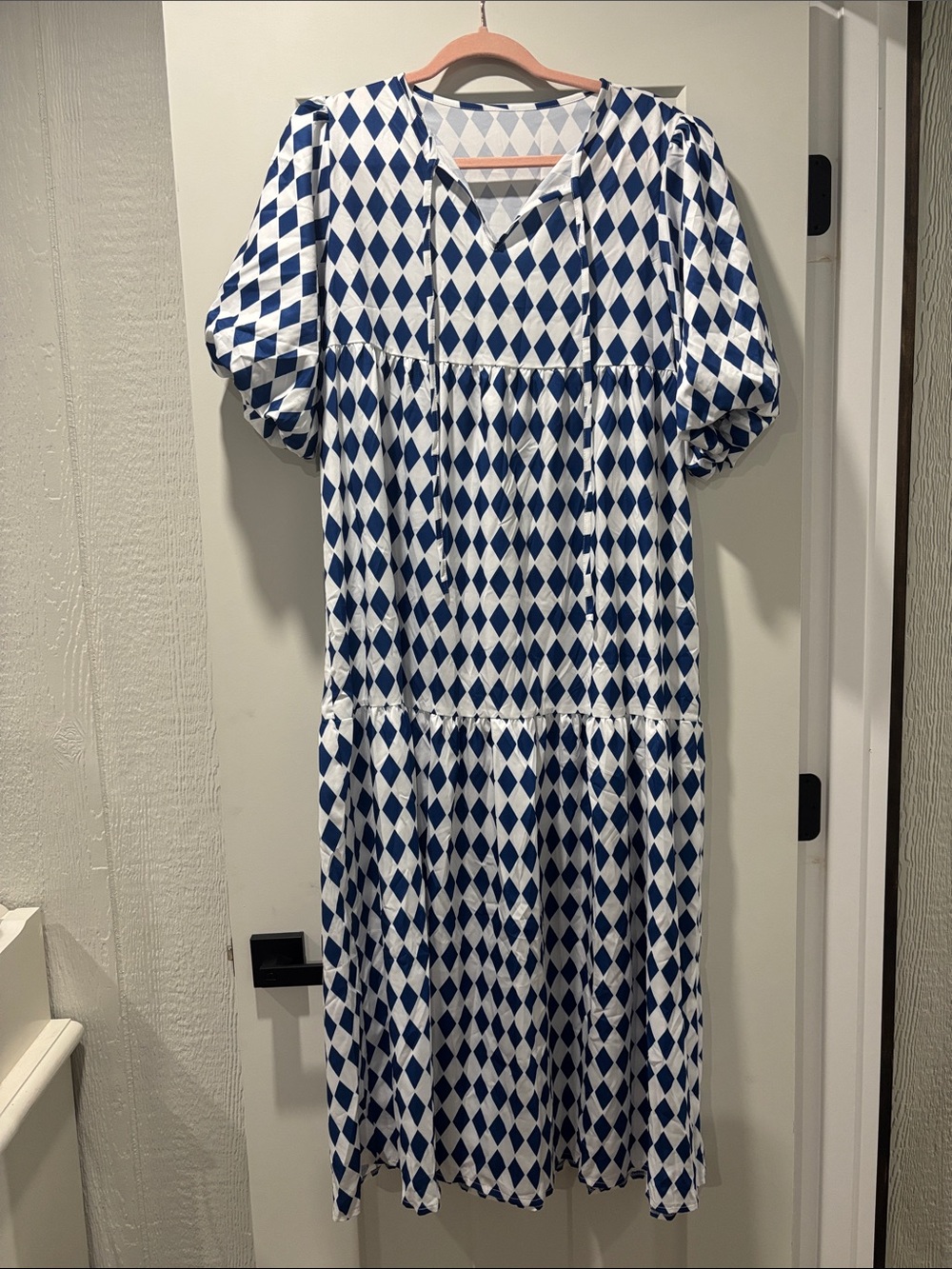 Blue and White Diamond Maxi Dress